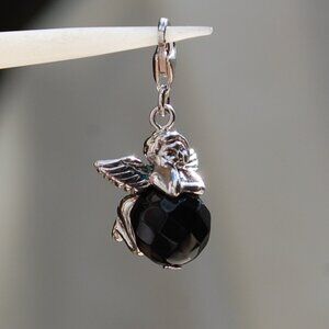 925 Silver Cupid Angel Cherub with Black Onyx Charm